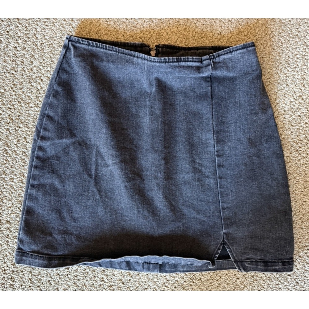 Wild Fable Black Wash Jean Stretch Denim Mini Skirt w/ Slit Womens 4‎